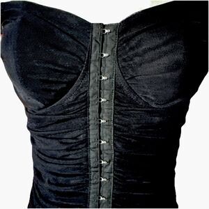 MOA MOA BABYDOLL BLACK CORSET TOP SZ L FRONT LACE HOOK CLOSURE RUCHED SIDES